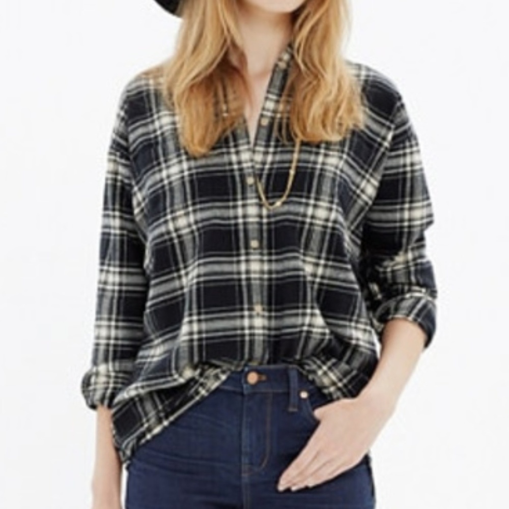 Madewell women XS flannel trapeze shirt overcast